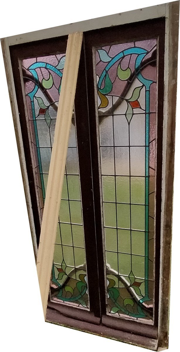 Ancient Window Superb Stained Glass Art Nouveau Period Door-photo-3