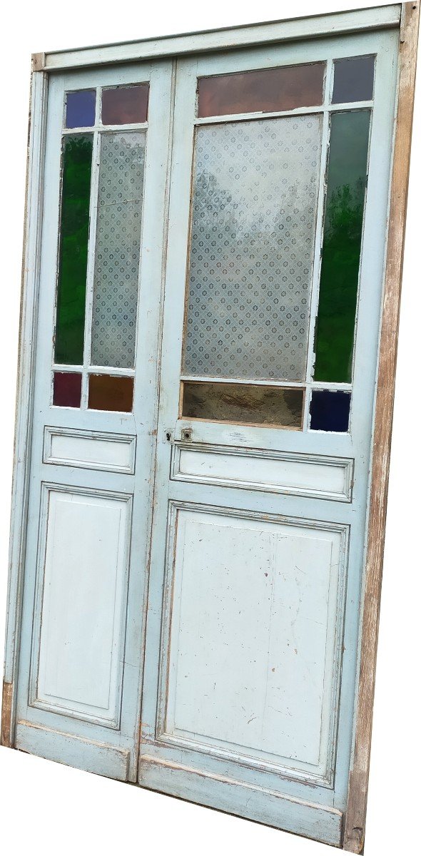 Old Tiercée Door With Its Frame And Transom-photo-3