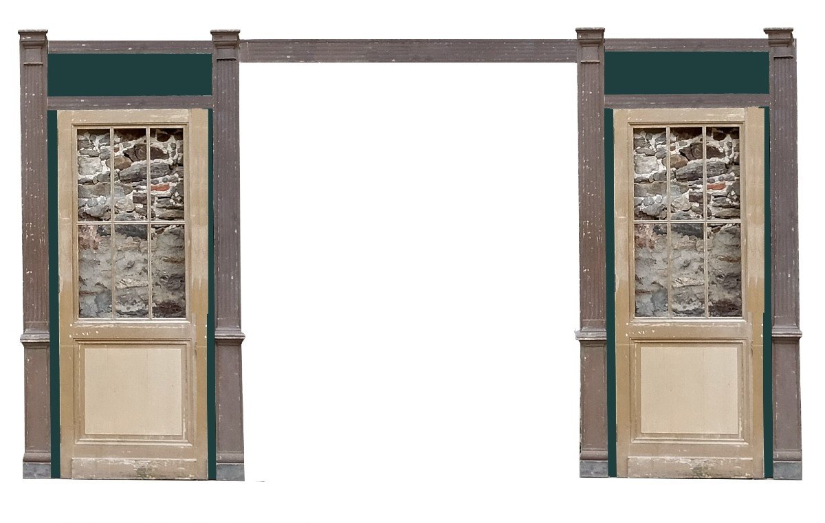 A Pair Of Old Glass Doors Forming Alcove And Their Four Pilasters Woodwork-photo-4