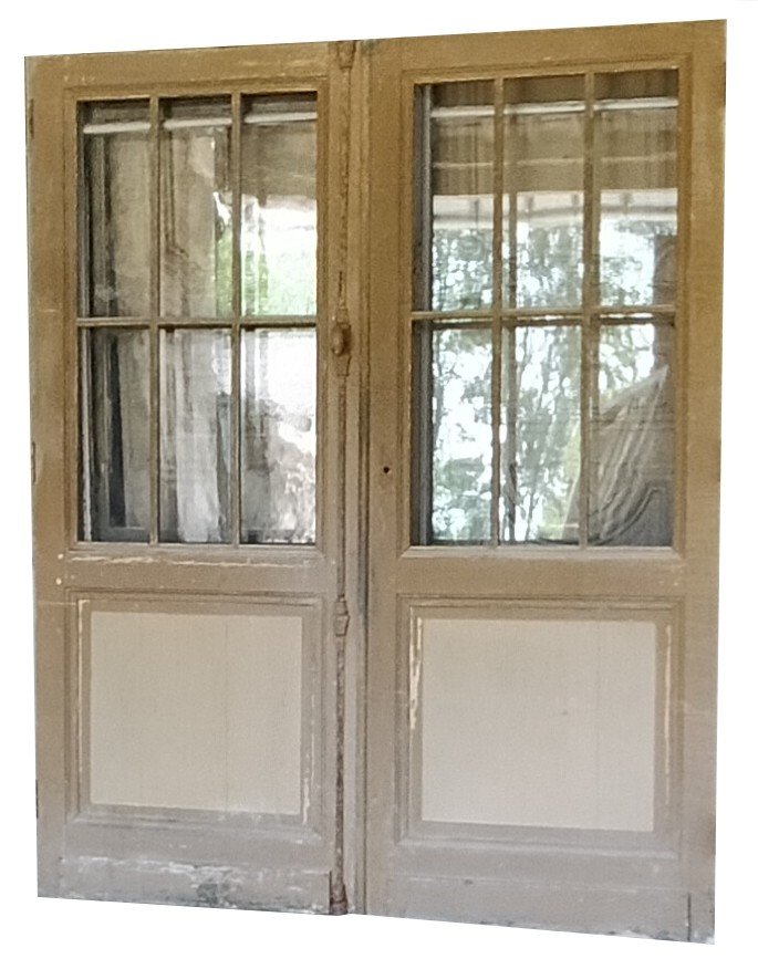 A Pair Of Old Glass Doors Forming Alcove And Their Four Pilasters Woodwork-photo-2