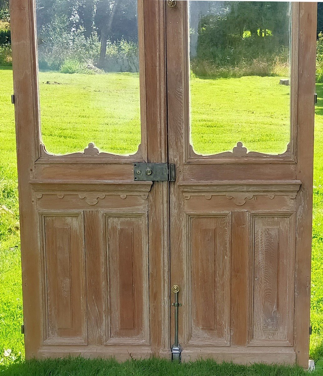 1 Old Double Glass Door Late 19th Century In Oak Orangery Workshop Showcase Door-photo-3