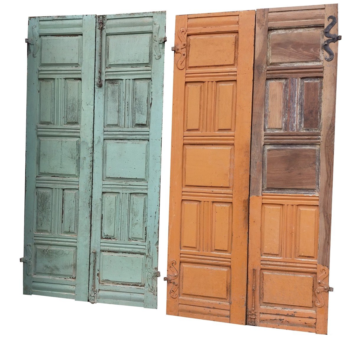 Two Identical Old Double Doors From Louis XIV Period In Walnut Woodwork-photo-4