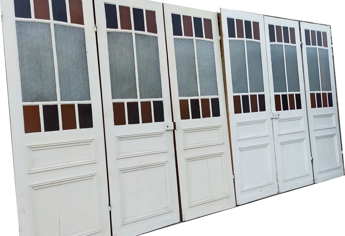 Series Of 6 Old Glass Doors Showcase Library Partition-photo-3