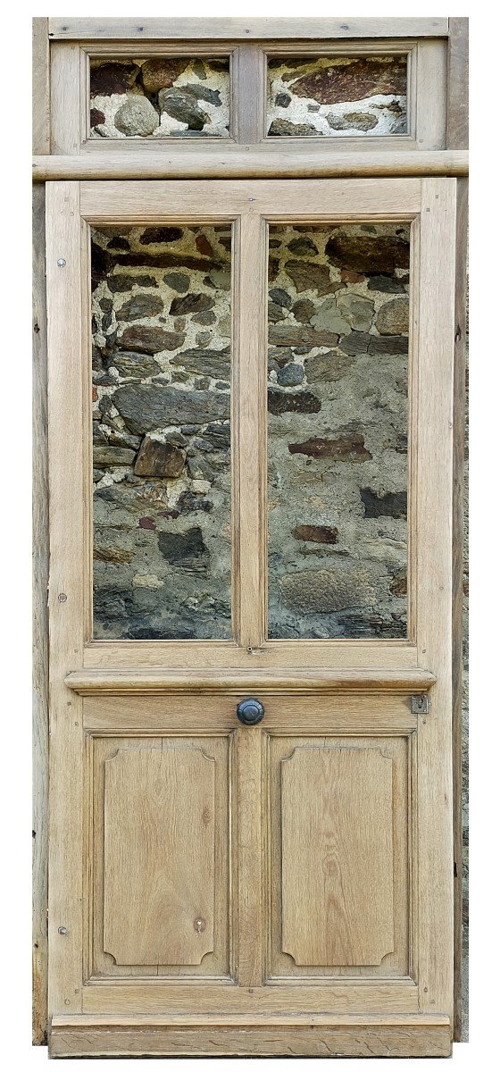 Bucolic Old Entrance Door In Oak With Its Frame-photo-2