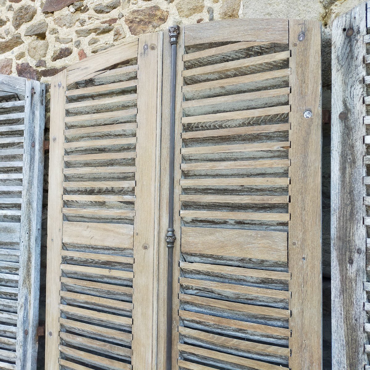 Six Pairs Of Antique Oak Louvered Shutters Dressing Room Cupboard Doors-photo-4