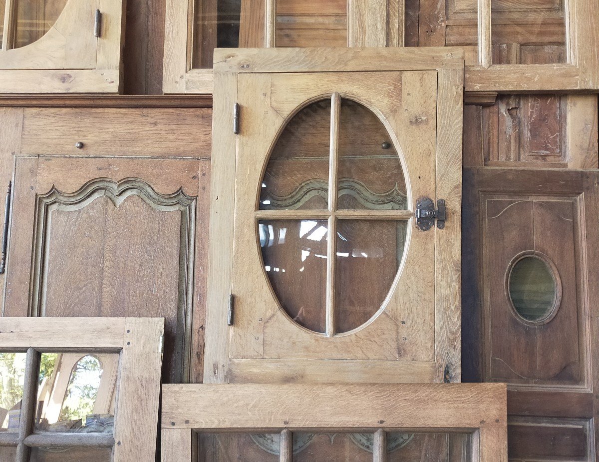 Two Oval Bull's Eye Windows Antique 18th Century Oak Large Format Doors Woodwork -photo-4