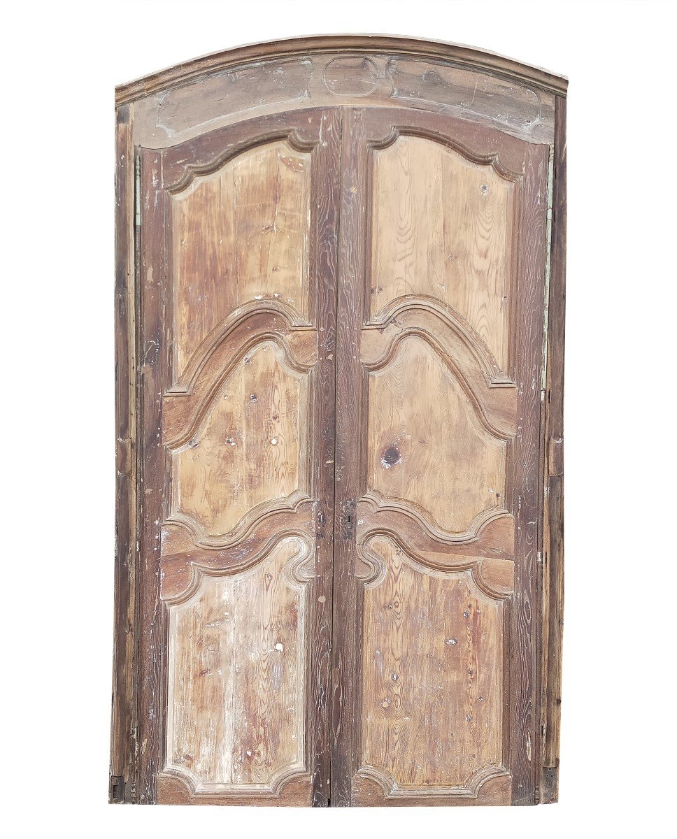 Large Antique Arched Cupboard Doors From The 18th Century Complete With Their Woodwork Frame 