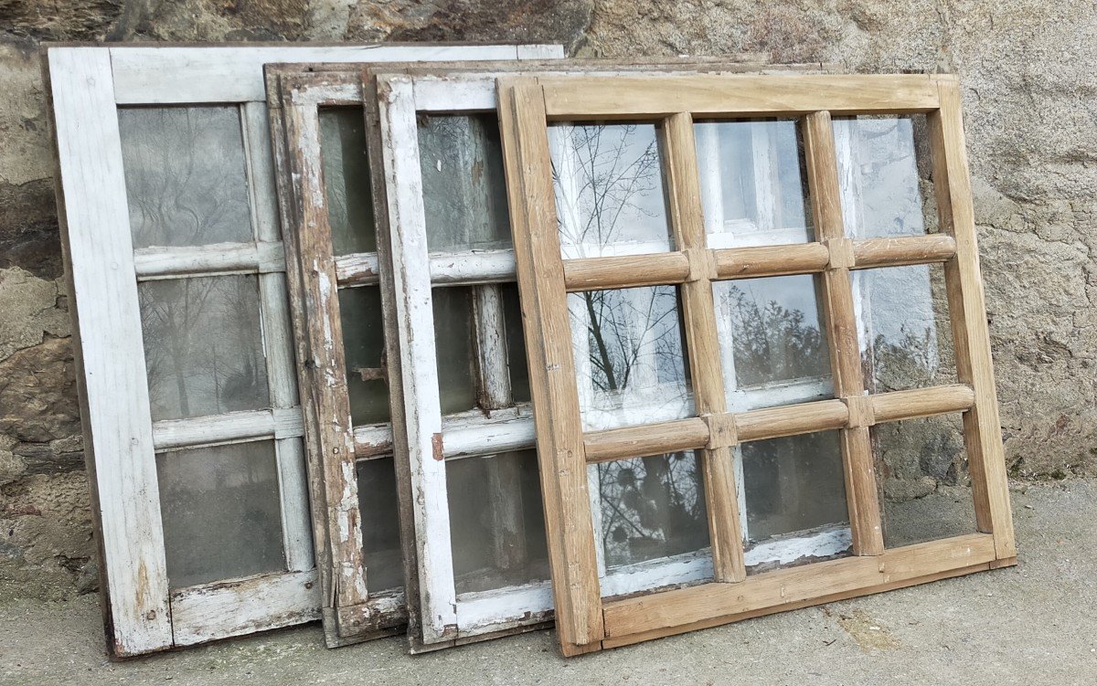 Antique Renaissance Oak Mullion Windows With Porthole Doors -photo-3