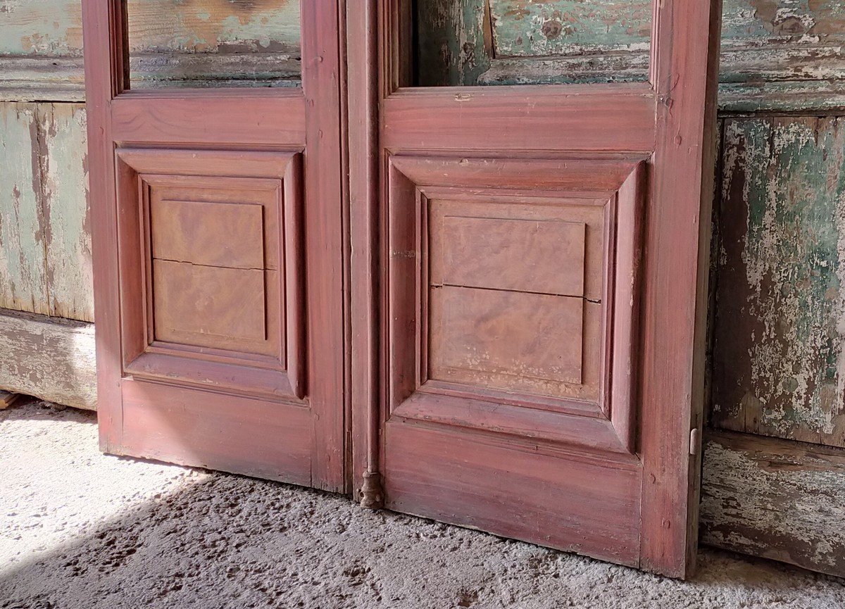 Glass Doors Old XIXth Showcase Library Large Door Frame-photo-3