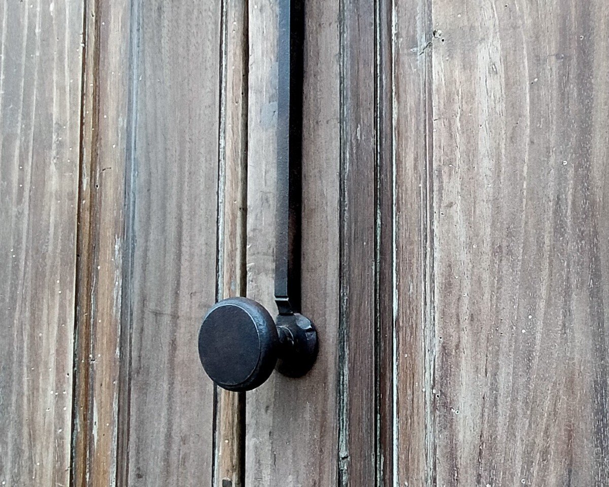 Old 18th Century Arched Double Door In Walnut With Its Door Frame Woodwork-photo-4