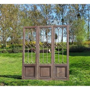 Suite Of Three Old Identical Graphic Glass Doors