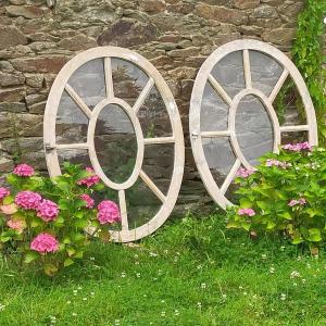 Rare Pair Of Bull's Eyes In Oak Large Format 124x94 Cm Old Woodwork Door