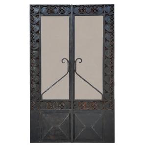 Double Glass Door In Wrought Iron With Large Hearts