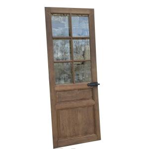 Antique 6-pane Oak Glass Door With Ironwork