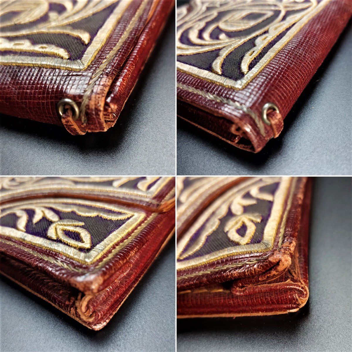 Moroccan Judaism: Leather Wallet Embroidered With Silver Threads 1910/1920-photo-7