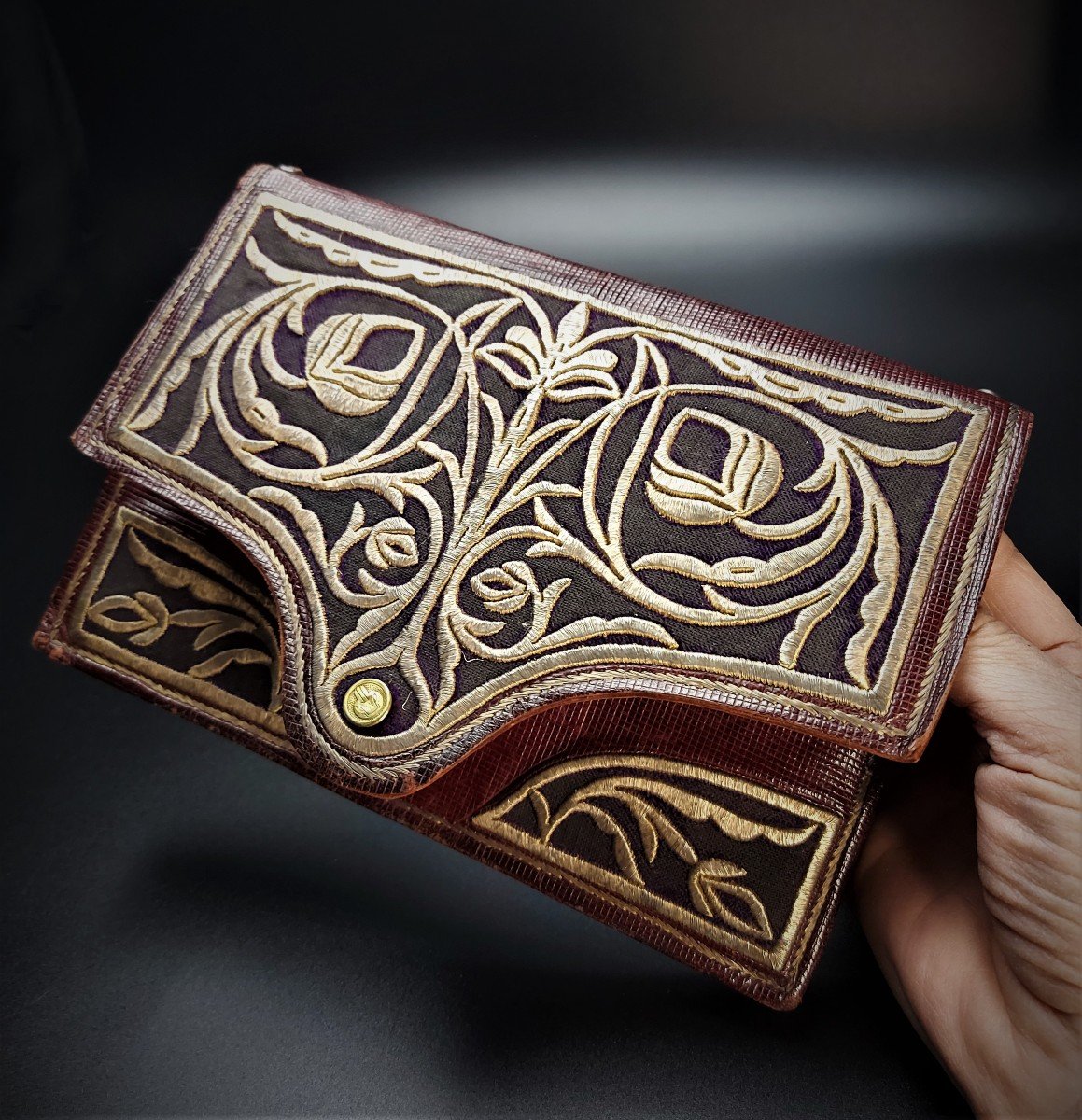 Moroccan Judaism: Leather Wallet Embroidered With Silver Threads 1910/1920-photo-8