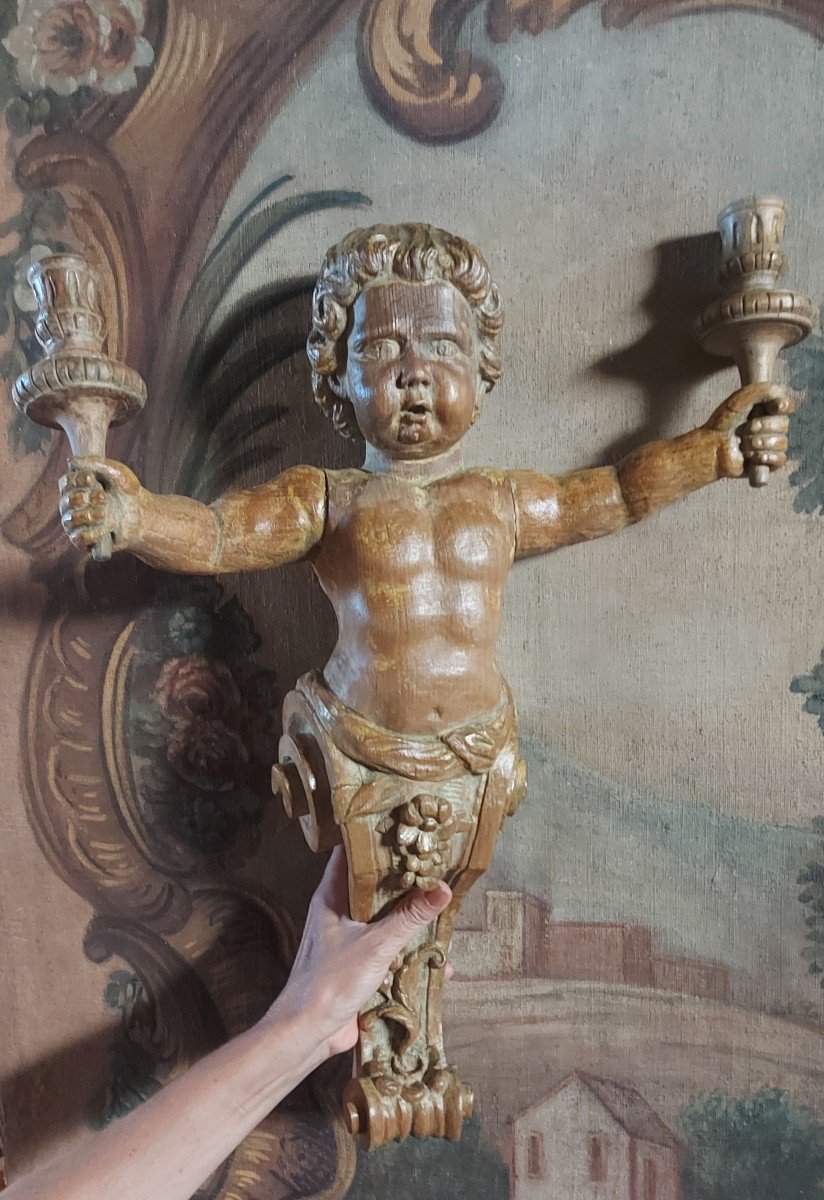 Putto à Deux Bras De Lumière 18e Siècle-photo-7