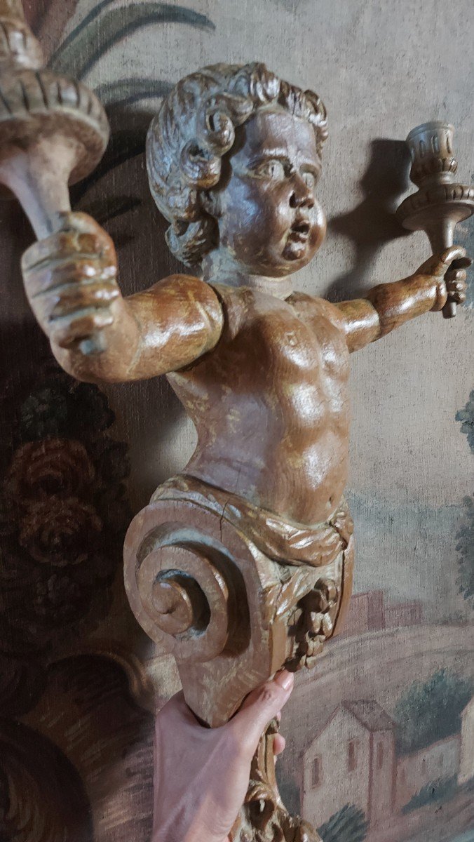 Putto à Deux Bras De Lumière 18e Siècle-photo-8