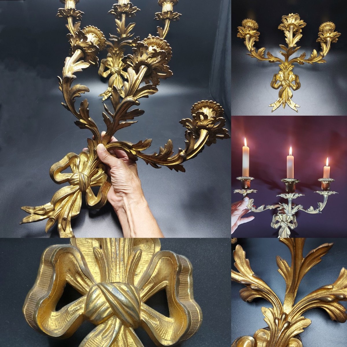 Sconces (pair Of) Gilt Bronze Transition Style-photo-7