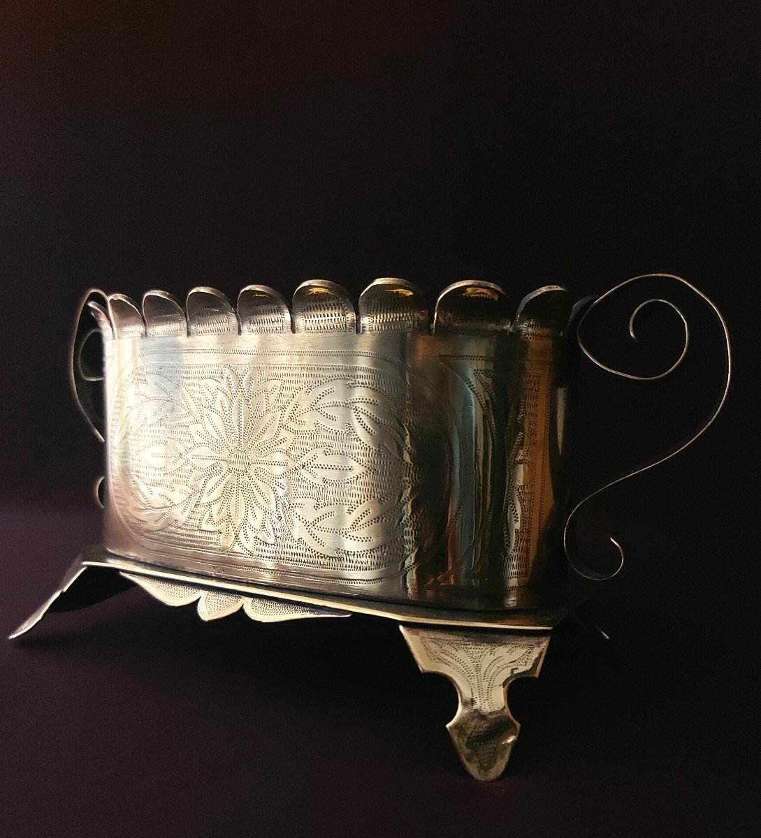 Hairy Brass Work; Early 20th Century Planter-photo-3