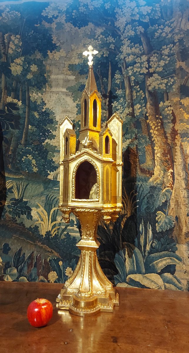 Monstrance, Gilded Wood Relic Holder 19th Century-photo-2