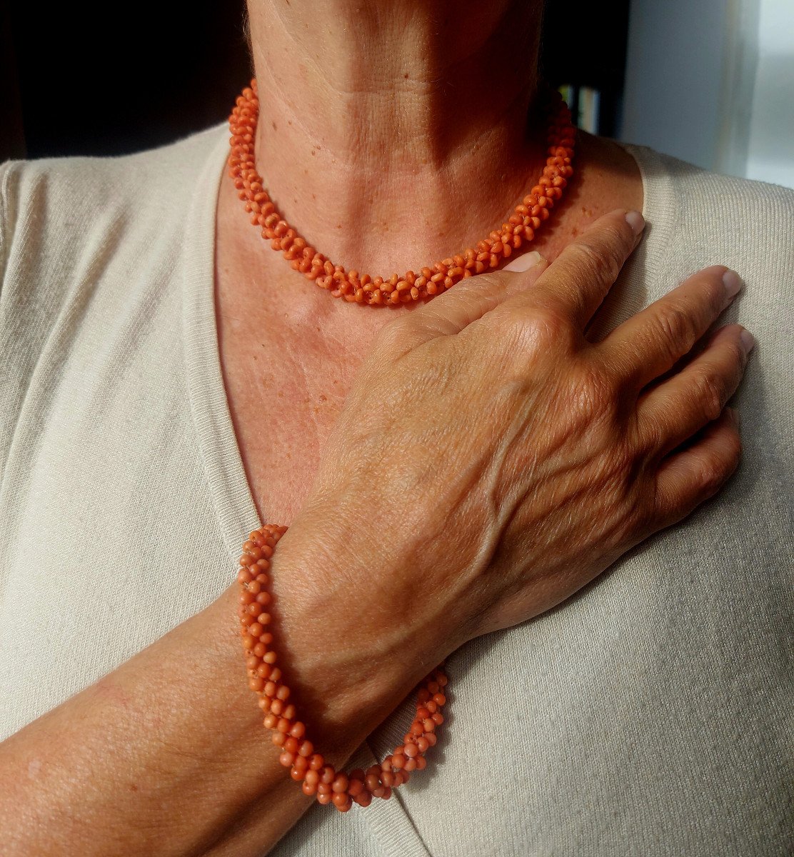 Perles De Corail : Collier Et Bracelet-photo-7