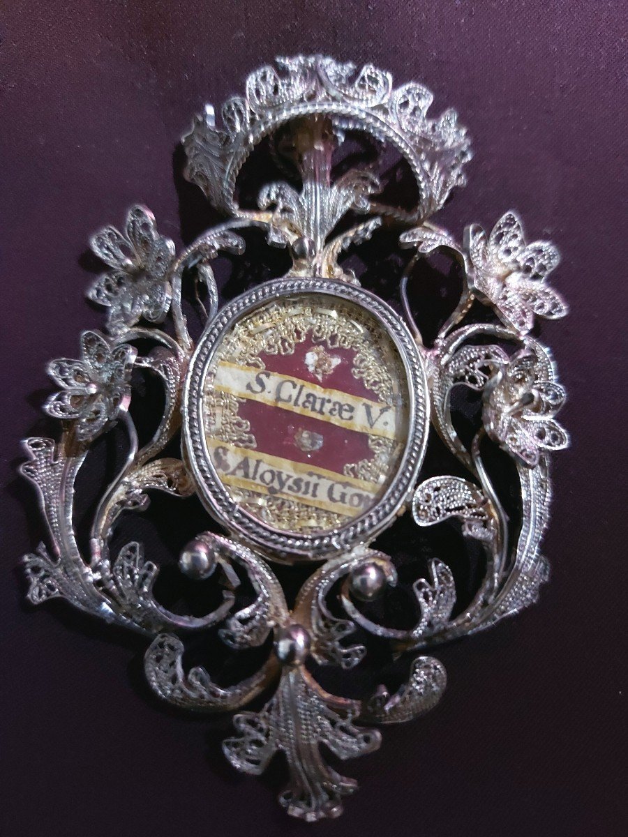 Reliquary Frame Filigree Silver In Its Case 18th Century-photo-1