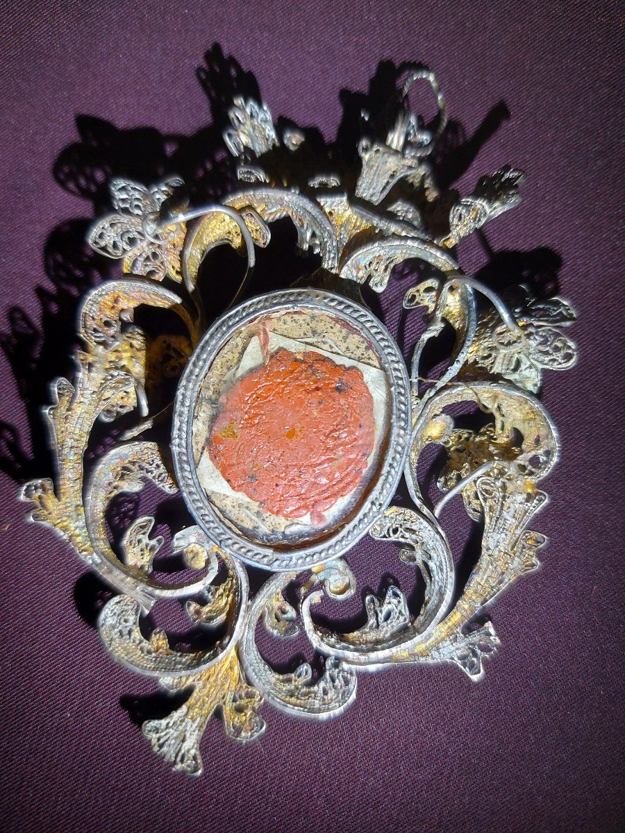 Reliquary Frame Filigree Silver In Its Case 18th Century-photo-4