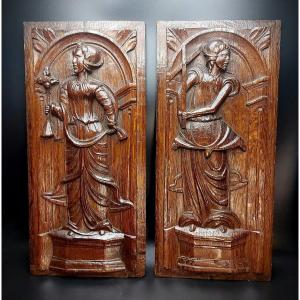 Carved Wood Panels (pair Of) 17th Century