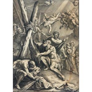 Martyrdom Of Saint Andrew 17th Century Engraving