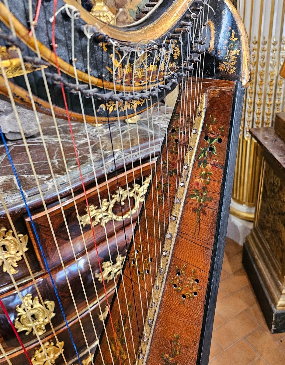 Rare Harpe En Bois Laqué Epoque Louis XVI-photo-1