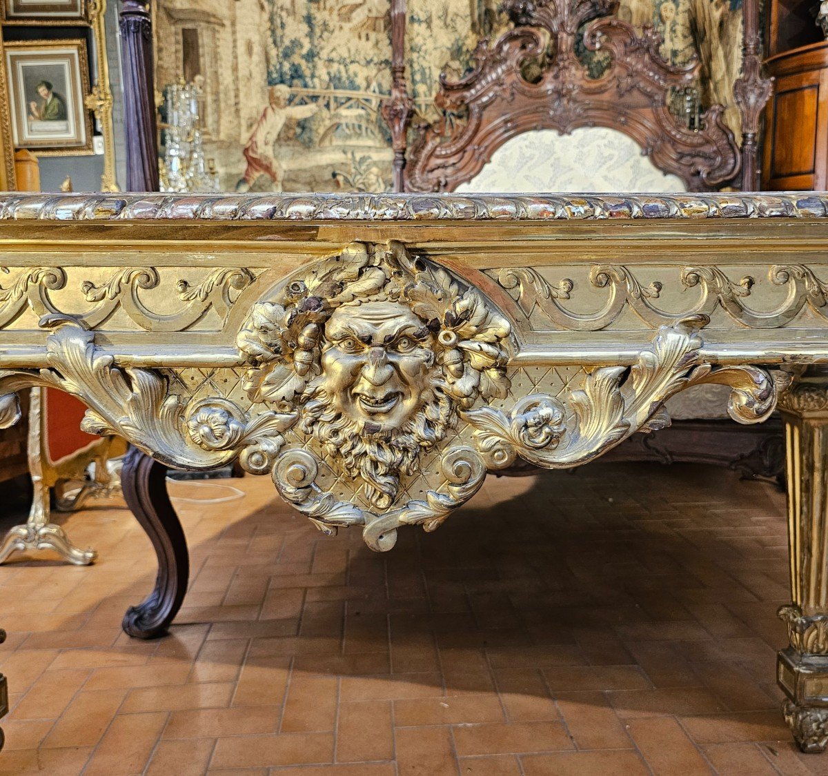 Middle Table In Golden Wood From The 19th Century-photo-2