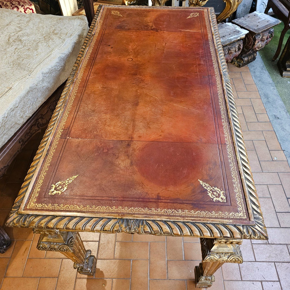 Middle Table In Golden Wood From The 19th Century-photo-2