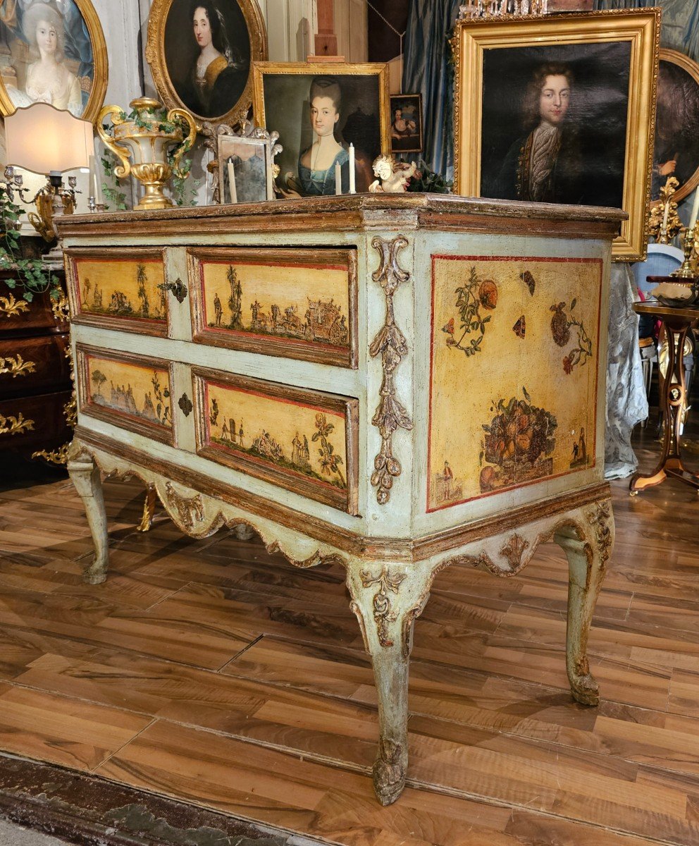 Rare Commode à Décors d'Arte Povera, Venise XVIIIème Siècle-photo-3