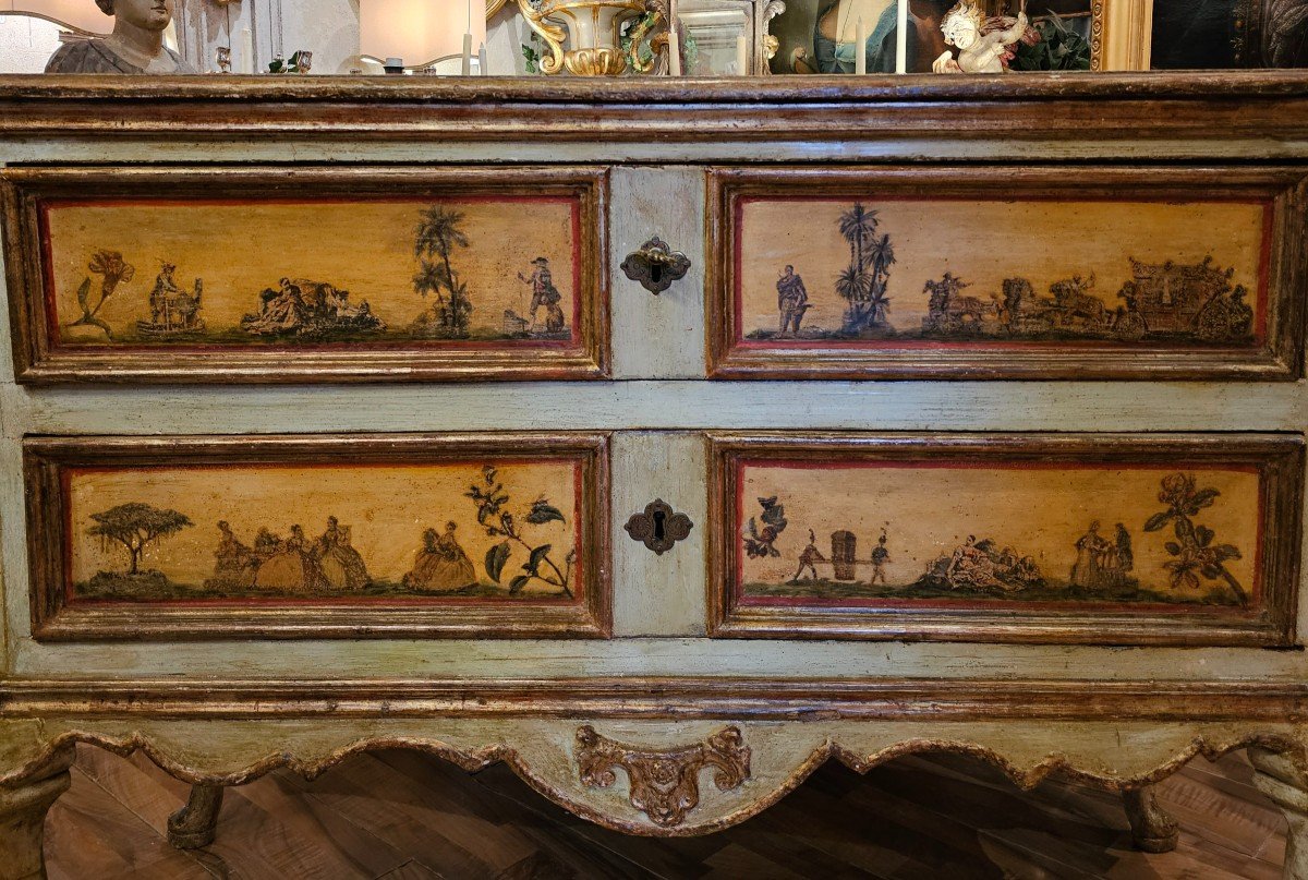 Rare Commode à Décors d'Arte Povera, Venise XVIIIème Siècle-photo-2