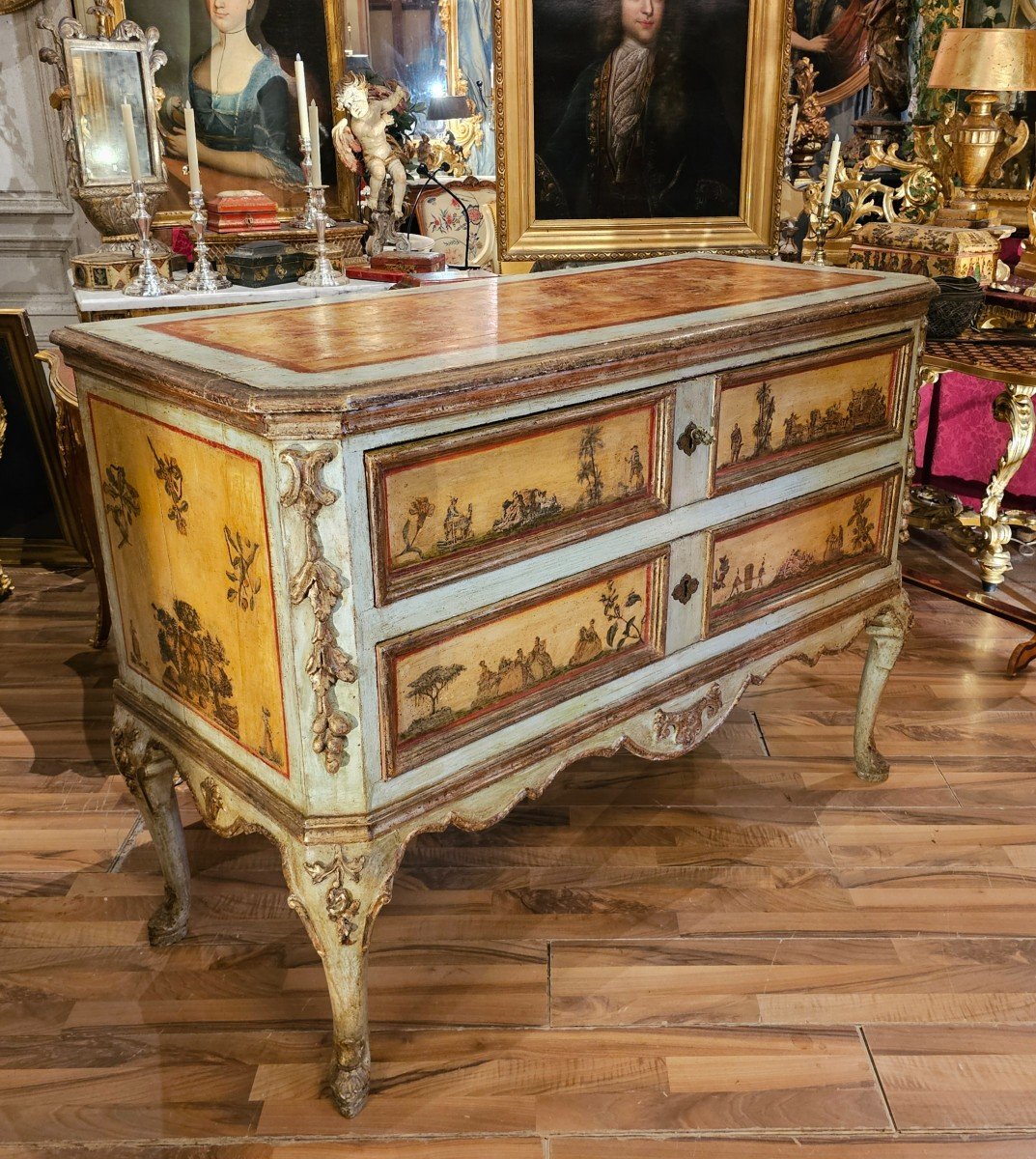 Rare Commode à Décors d'Arte Povera, Venise XVIIIème Siècle-photo-6