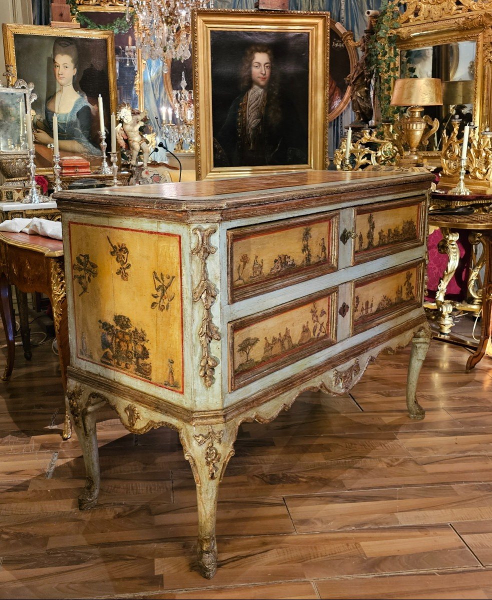 Rare Commode à Décors d'Arte Povera, Venise XVIIIème Siècle