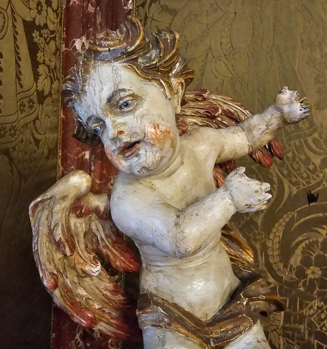 Polychrome Wooden Angel, Regency Period-photo-2