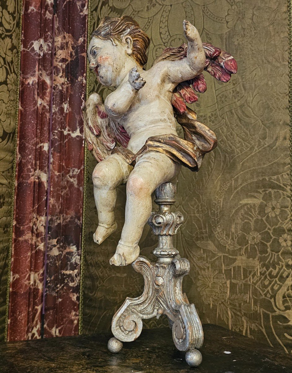 Polychrome Wooden Angel, Regency Period-photo-3