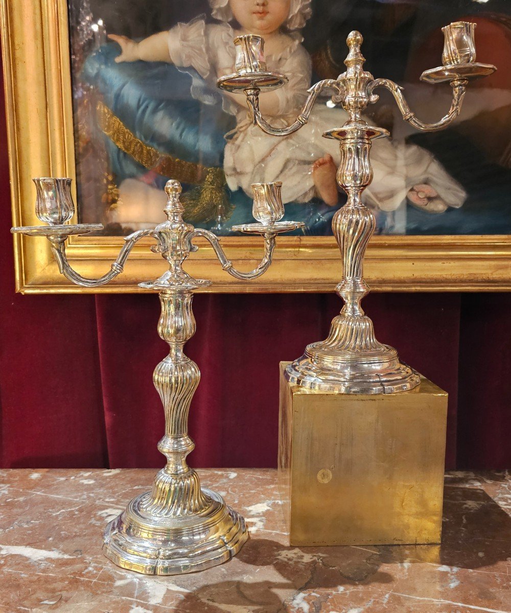 Paire De Flambeaux à Deux Bras De Lumières Epoque Louis XV-photo-2