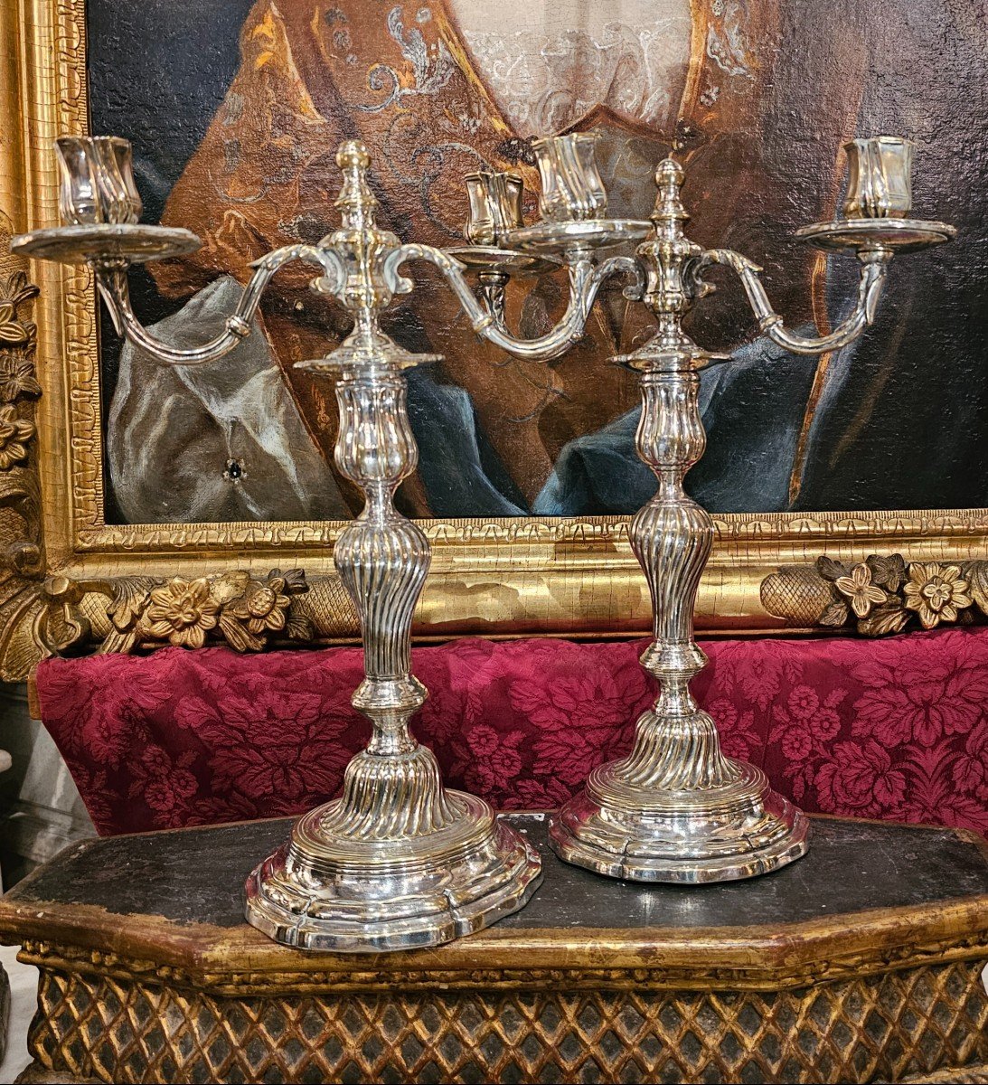 Paire De Flambeaux à Deux Bras De Lumières Epoque Louis XV