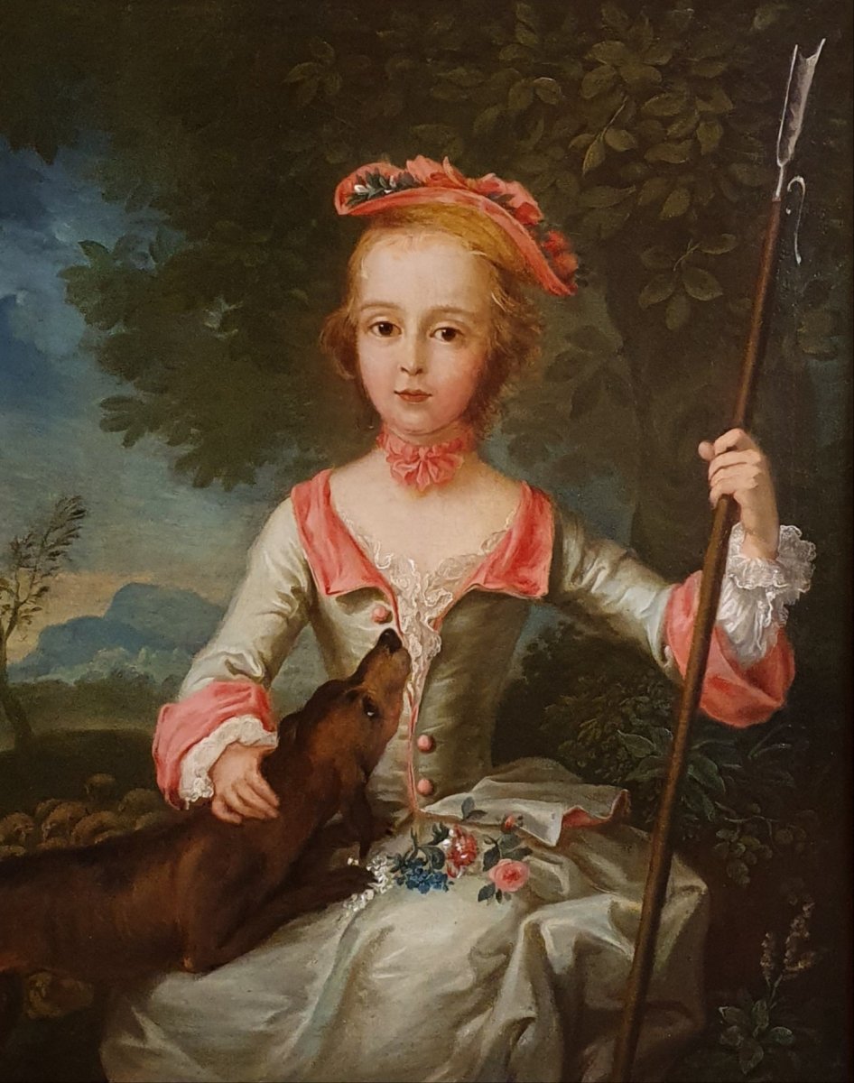 Portrait Of A Young Shepherdess Louis XV Period-photo-2