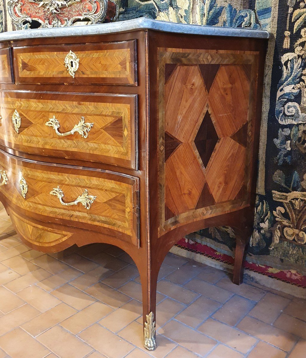 Important Curved Shape Commode Louis XV Period-photo-2