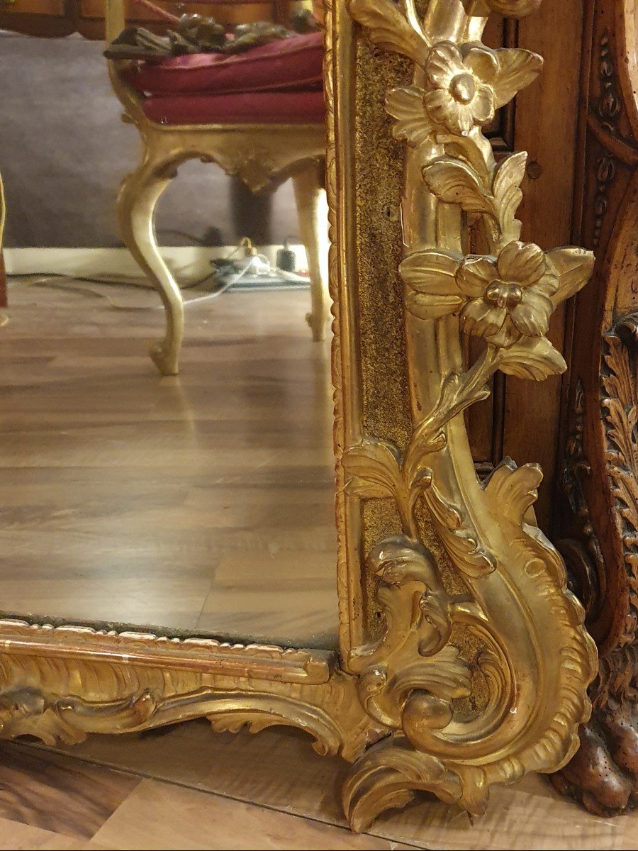 Grand Miroir En Bois Doré d'Epoque Louis XV-photo-1