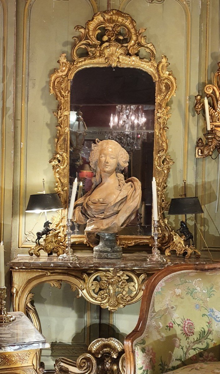 Grand Miroir En Bois Doré d'Epoque Louis XV-photo-4