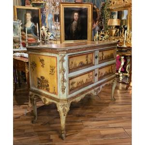 Rare Commode à Décors d'Arte Povera, Venise XVIIIème Siècle