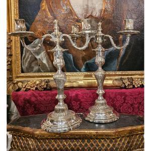 Paire De Flambeaux à Deux Bras De Lumières Epoque Louis XV