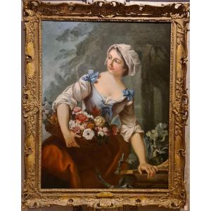 Portrait d'Une Jeune Femme Epoque Louis XV