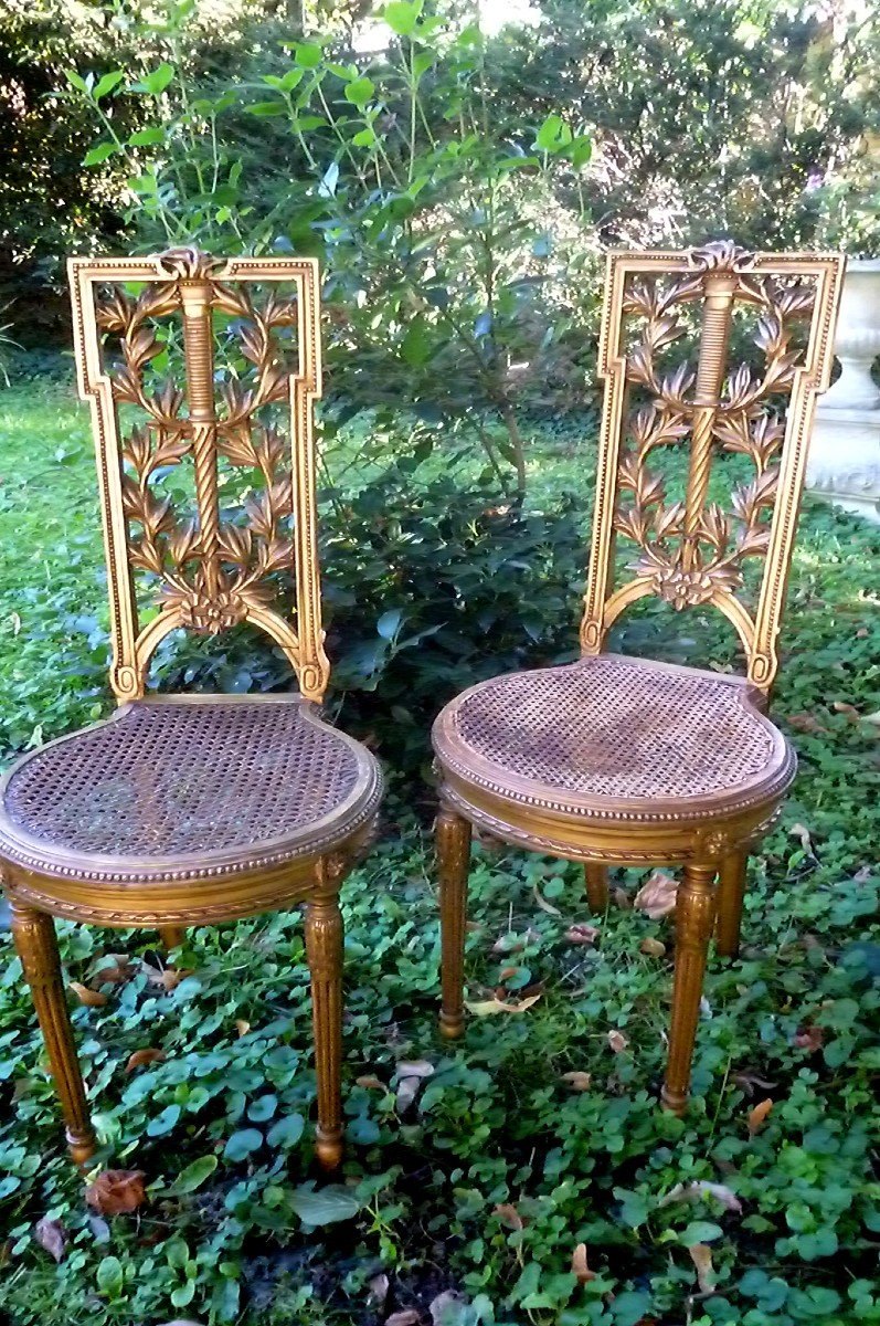 Pair Of Period N III Chairs In Gilded Wood -photo-8