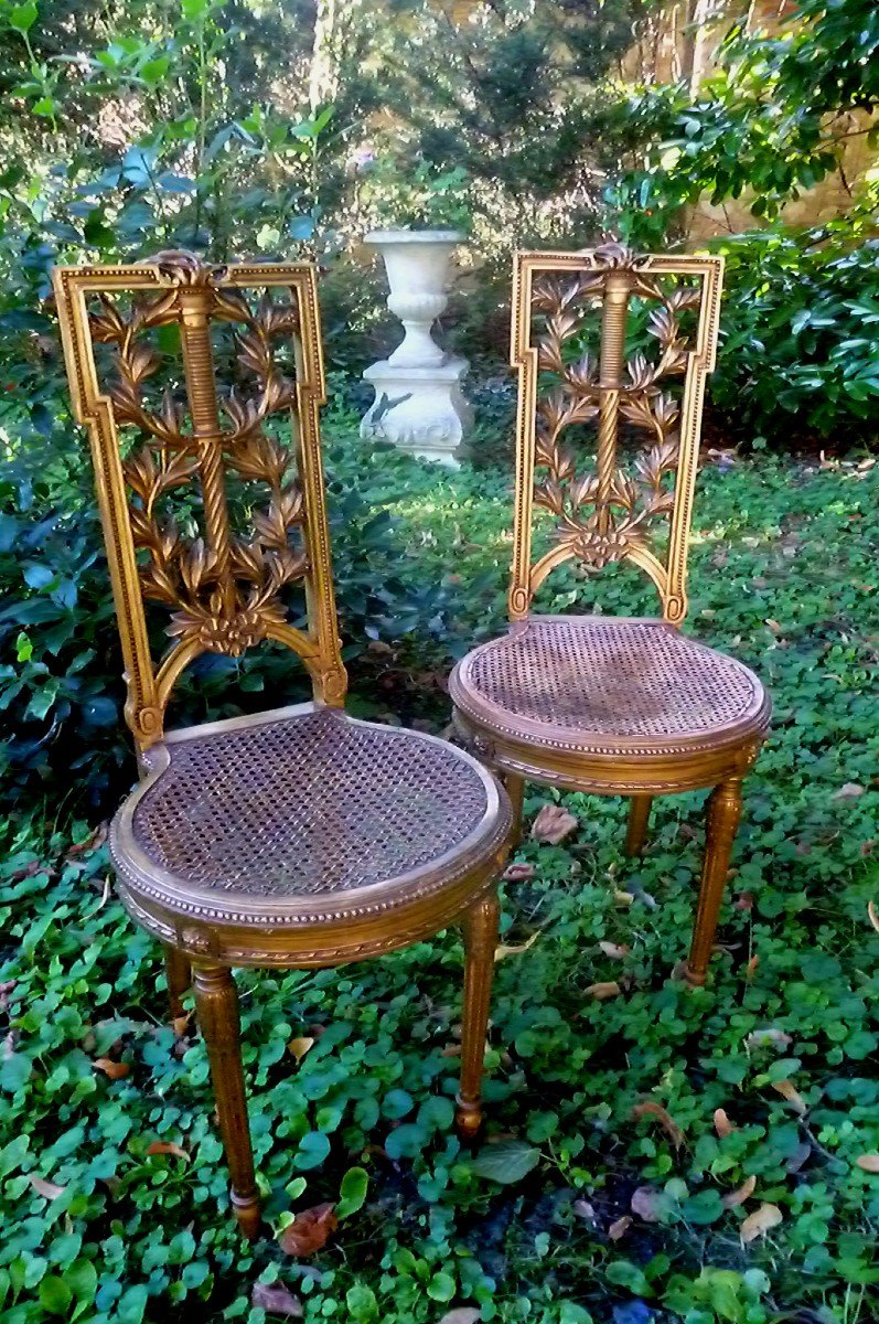 Pair Of Period N III Chairs In Gilded Wood 